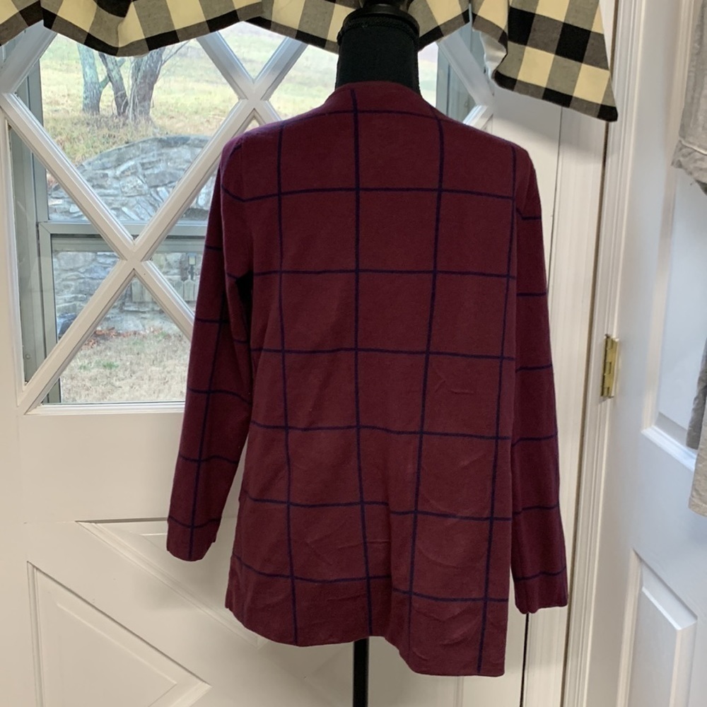 Talbots MP burgundy and navy cardigan EUC cotton nylon spandex classic